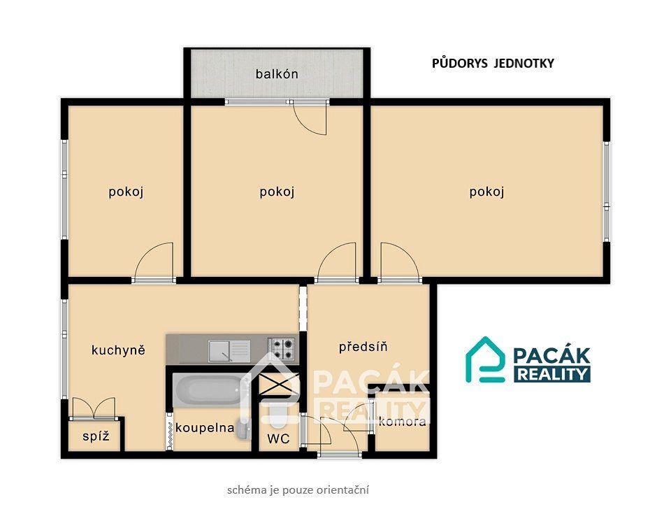 Pronájem bytu 3+1 60 m² – fotografie 3