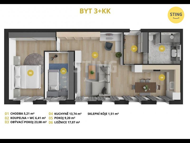 Pronájem bytu 3+kk 72 m² – fotografie 3