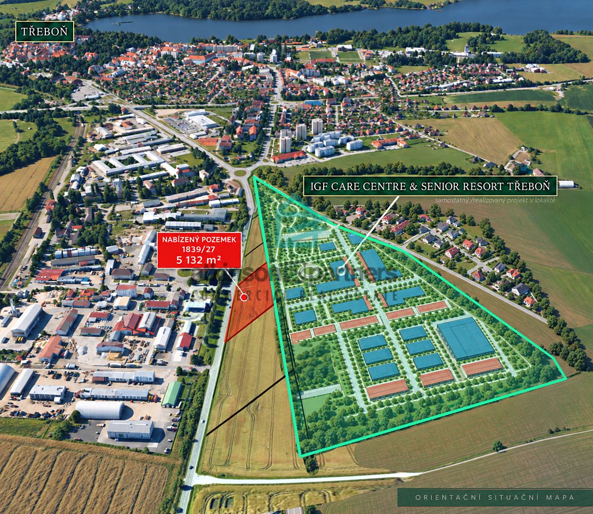 Prodej komerčního pozemku 5132 m², Třeboň – fotka 1 z 3