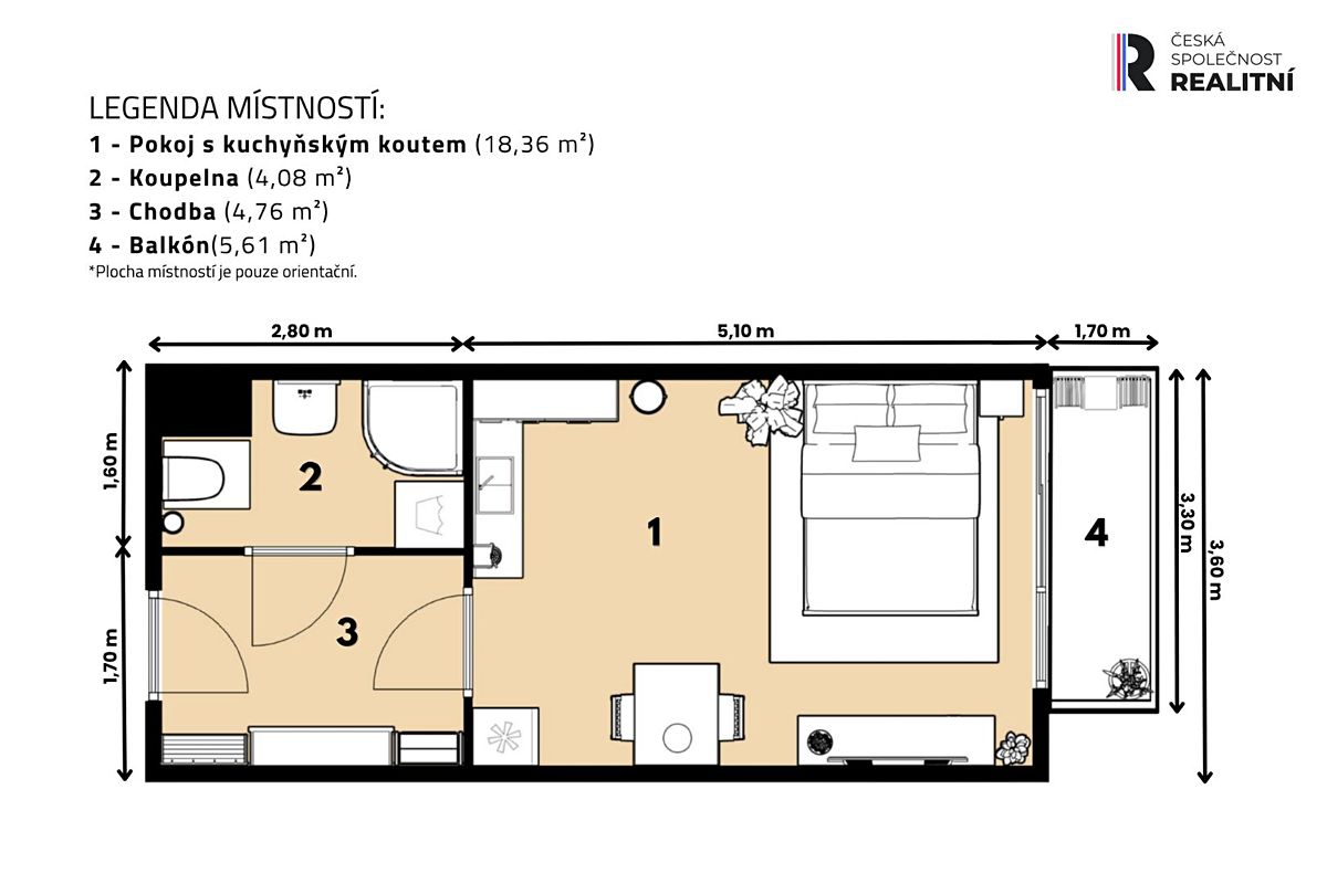 Pronájem bytu 1+kk 29 m² – fotografie 3