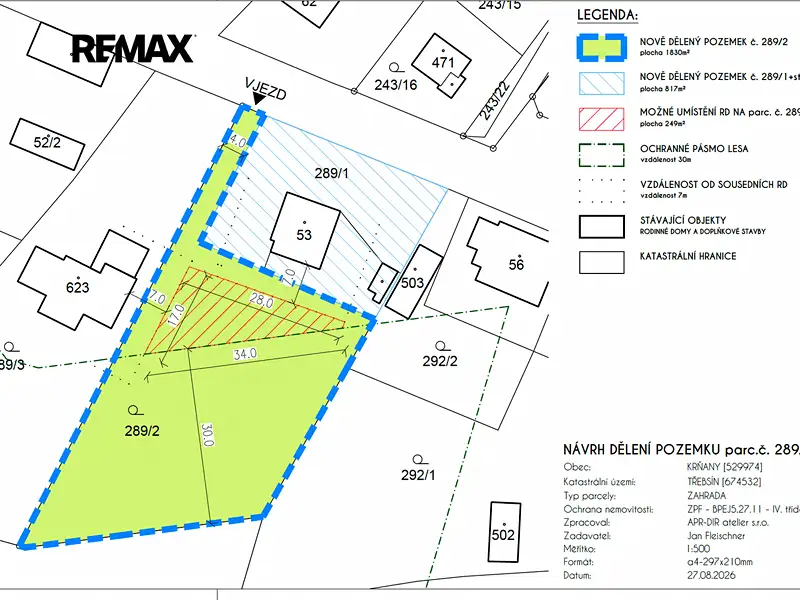 Prodej stavebního pozemku 1830 m², Krňany – náhled fotky 2
