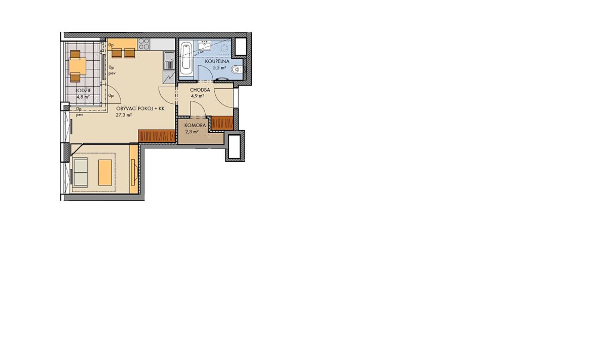 Pronájem bytu 2+kk 44 m² – fotografie 4