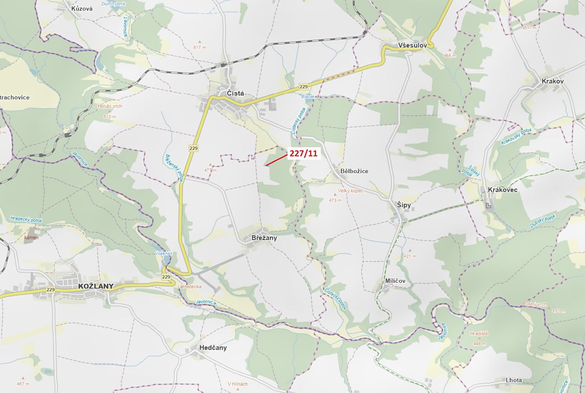 Dražba lesa 883 m², Břežany – fotka 1 z 3