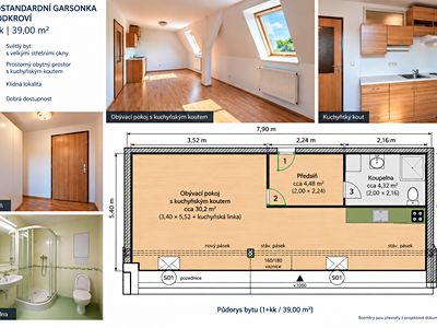 Pronájem bytu 1+kk 39 m²