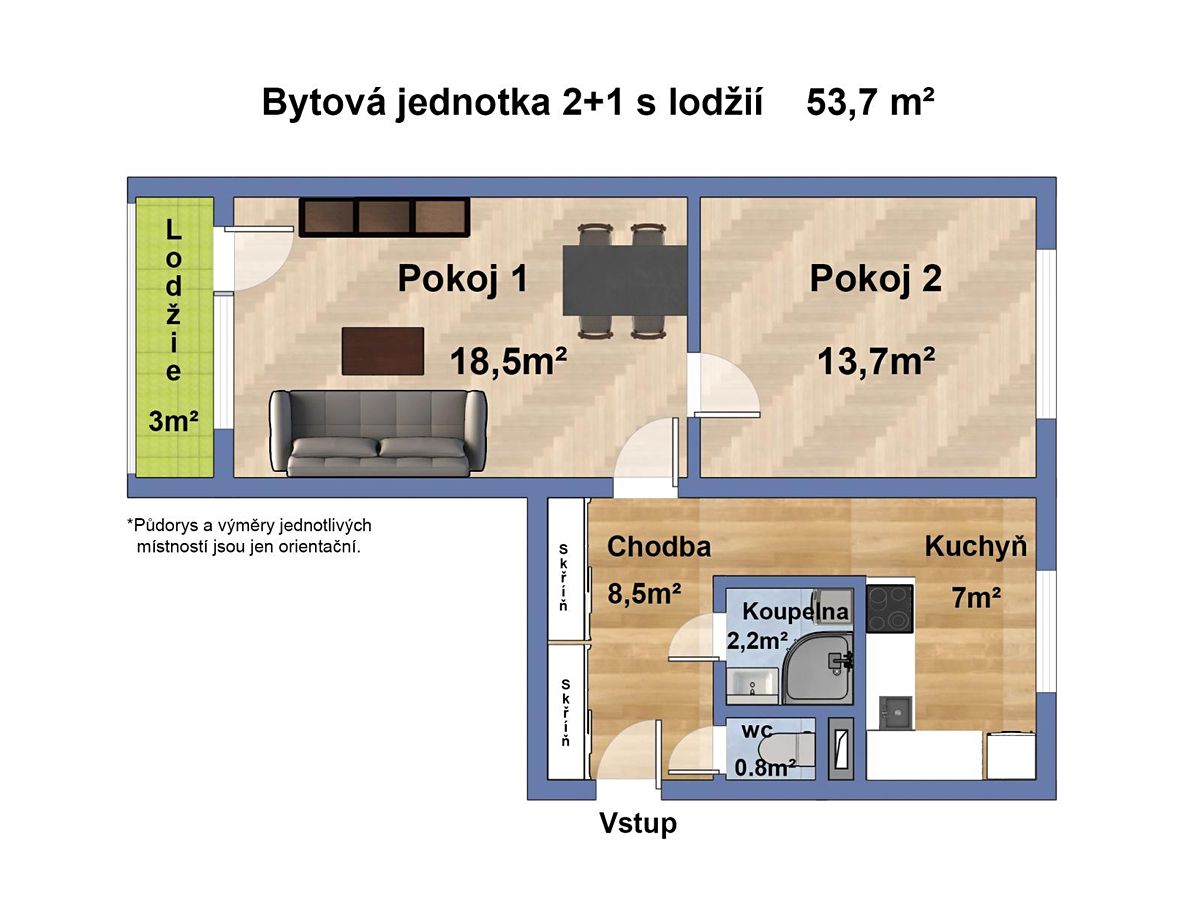 Pronájem bytu 2+1 53 m² – fotografie 2
