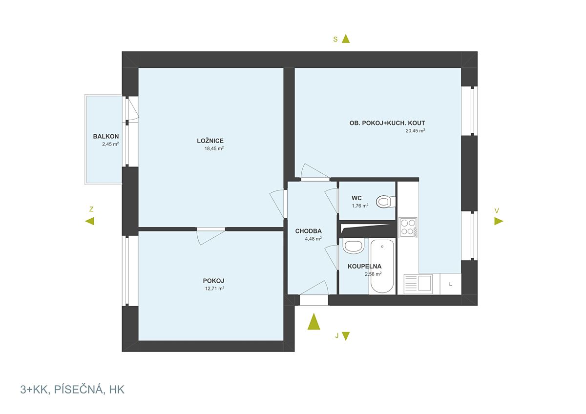 Pronájem bytu 3+kk 63 m² – fotografie 3