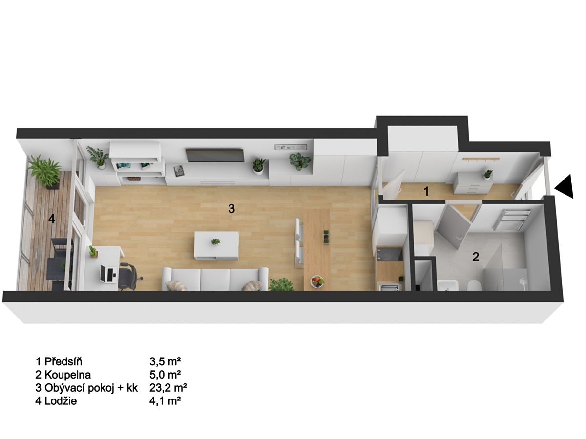 Pronájem bytu 1+kk 38 m² – fotografie 4