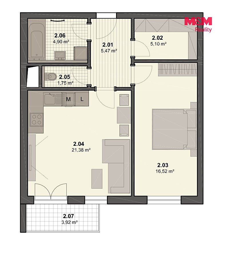 Pronájem bytu 2+kk 58 m² – fotografie 4