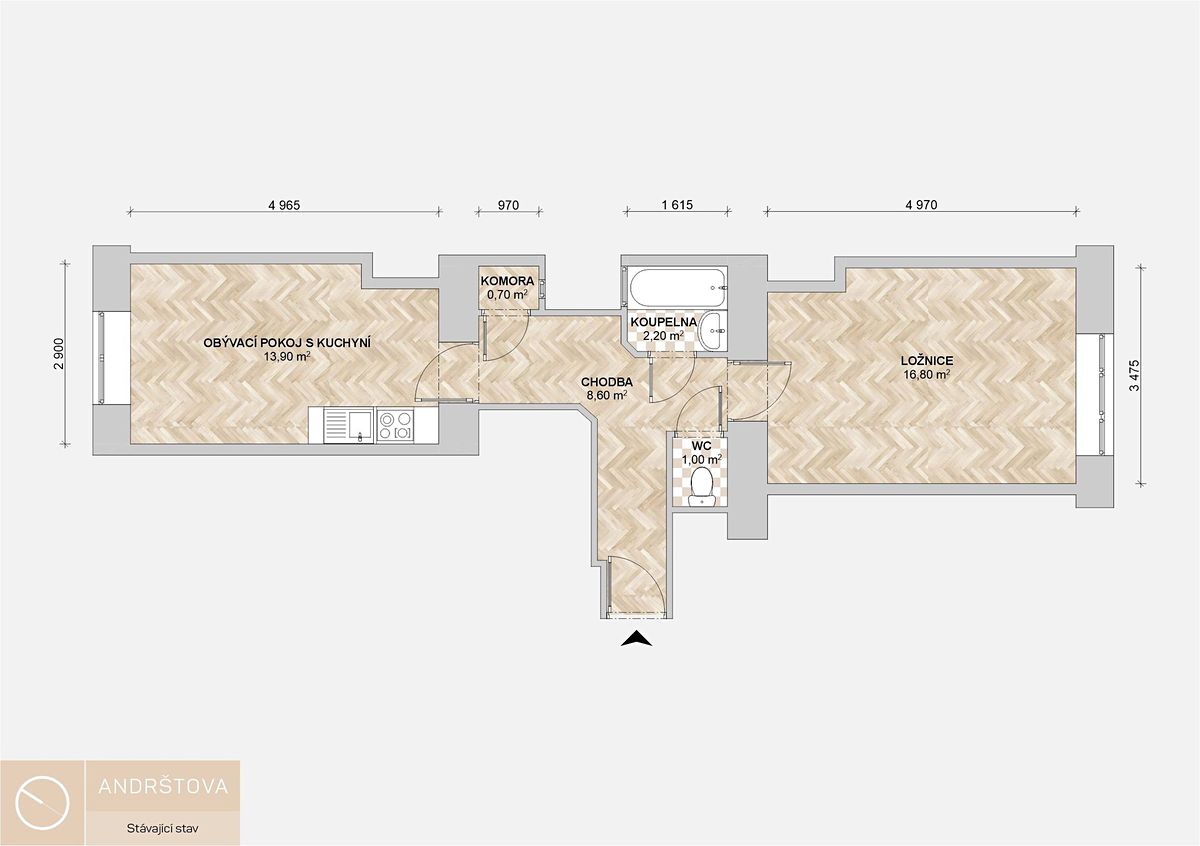 Pronájem bytu 2+kk 45 m² – fotografie 3