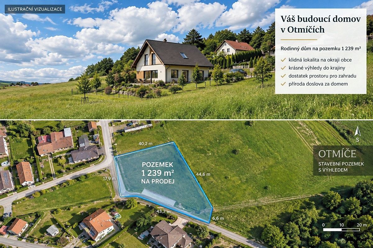 Prodej stavebního pozemku 1239 m², Otmíče – fotka 1 z 3
