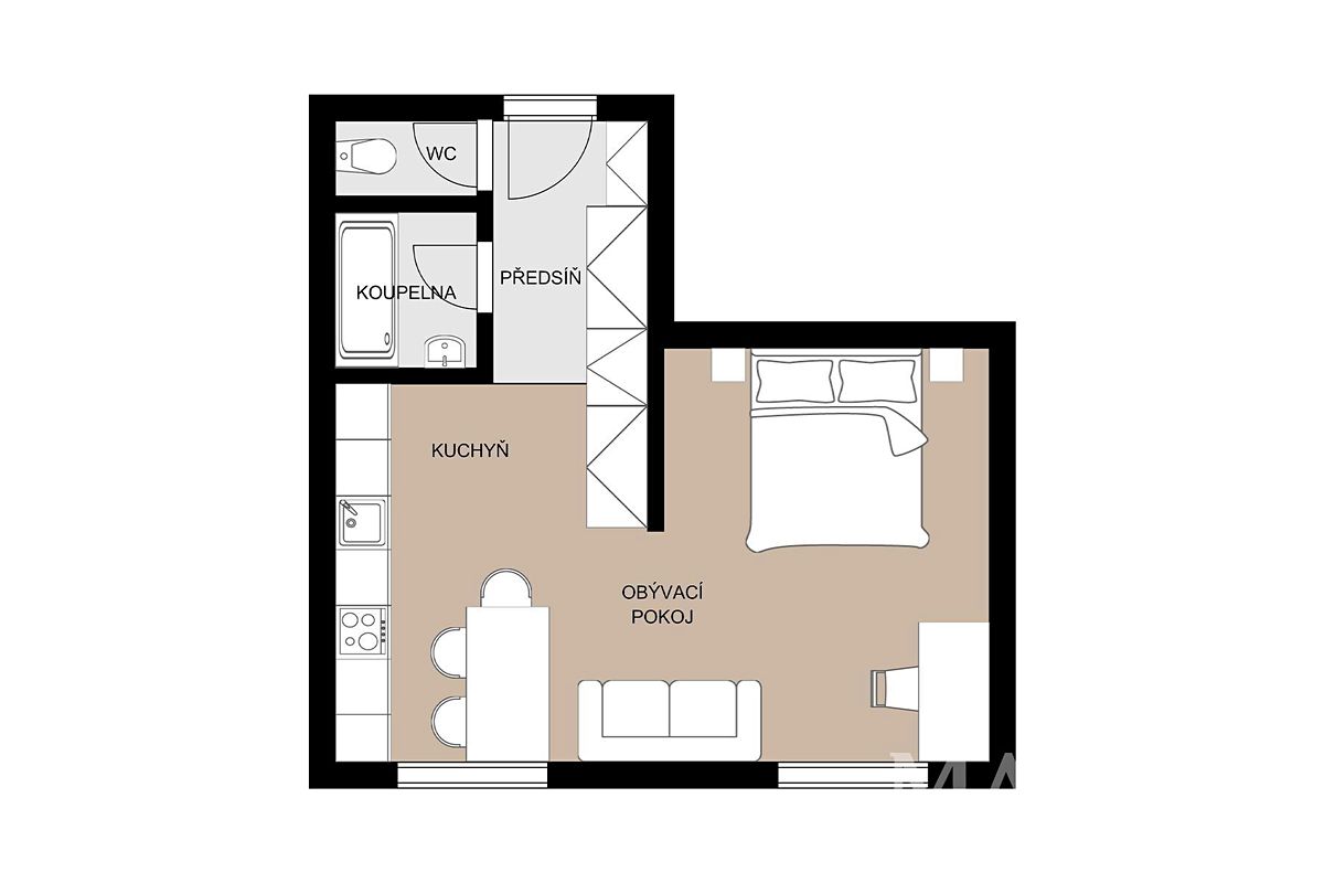 Pronájem bytu 1+kk 37 m² – fotografie 2