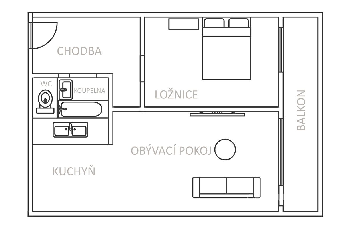 Pronájem bytu 2+kk 49 m² – fotografie 3