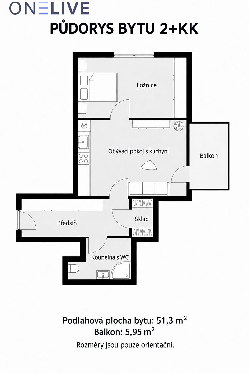 Pronájem bytu 2+kk 51 m² – fotografie 2
