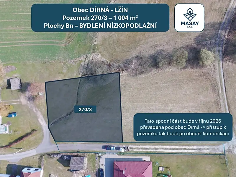 Prodej stavebního pozemku 1004 m², Dírná – náhled fotky 3