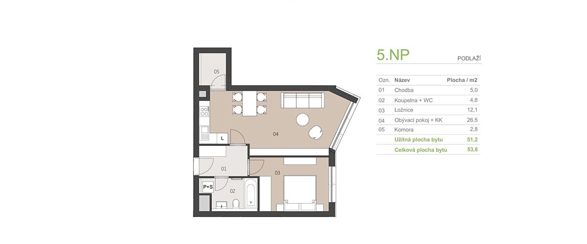 Pronájem bytu 2+kk 54 m² – fotografie 4