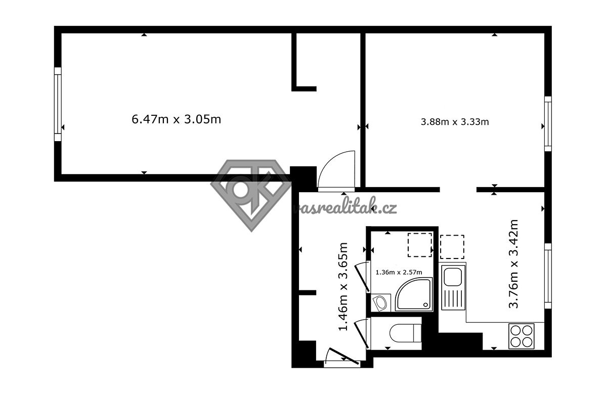 Pronájem bytu 2+1 53 m² – fotografie 2
