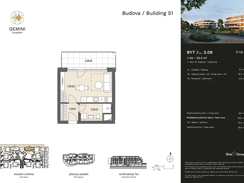 Prodej bytu 1+kk 28 m², Praha – náhled fotky 2