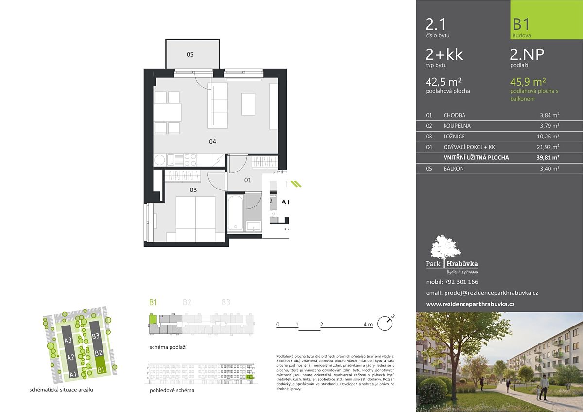 Pronájem bytu 2+kk 43 m² – fotografie 3