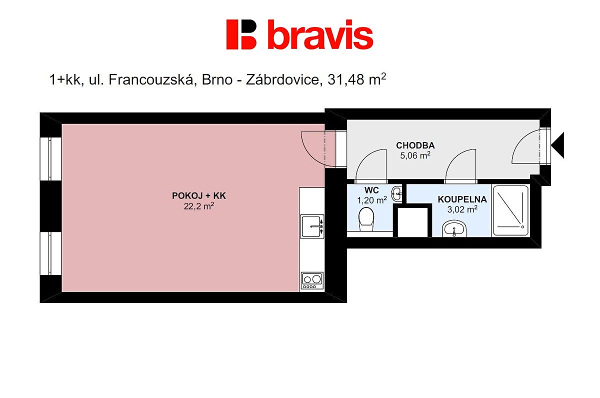 Pronájem bytu 1+kk 32 m² – fotografie 5