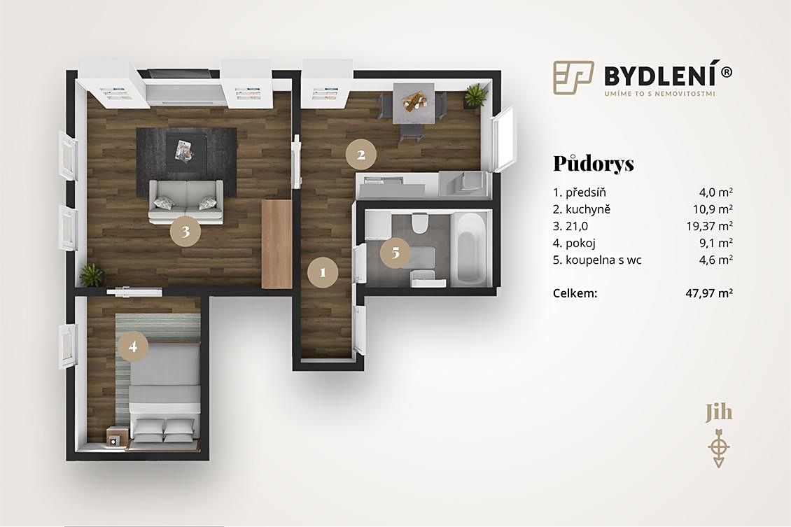 Pronájem bytu 2+1 59 m² – fotografie 3