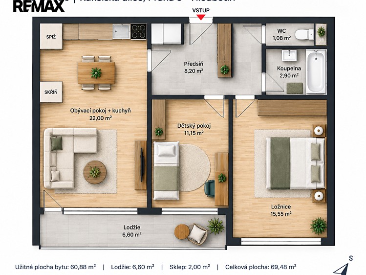 Pronájem bytu 3+kk, 61 m² (4 z 36)