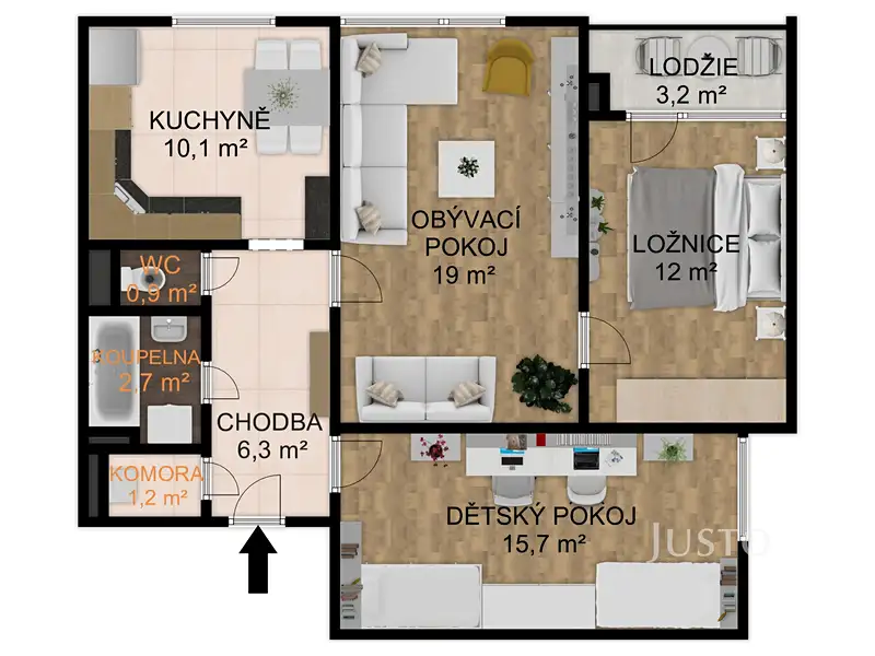 Prodej bytu 3+1 67 m², Písek – náhled fotky 2