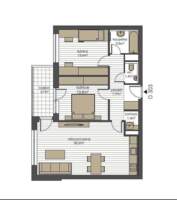 Pronájem bytu 3+kk 77 m² – fotografie 3