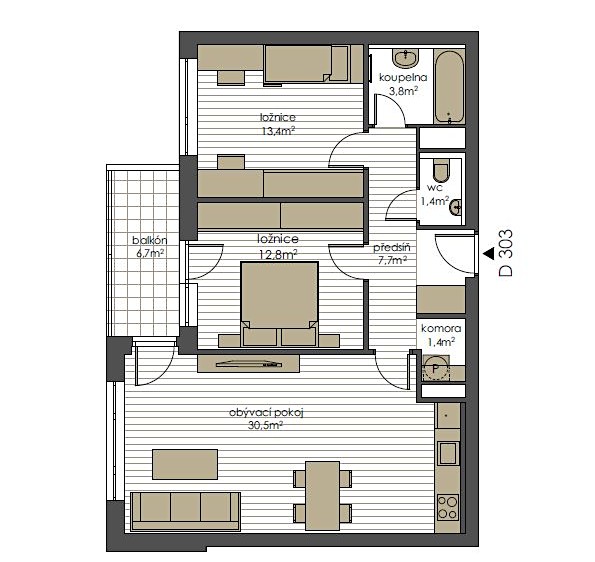 Pronájem bytu 3+kk, 77 m² (3 z 18)