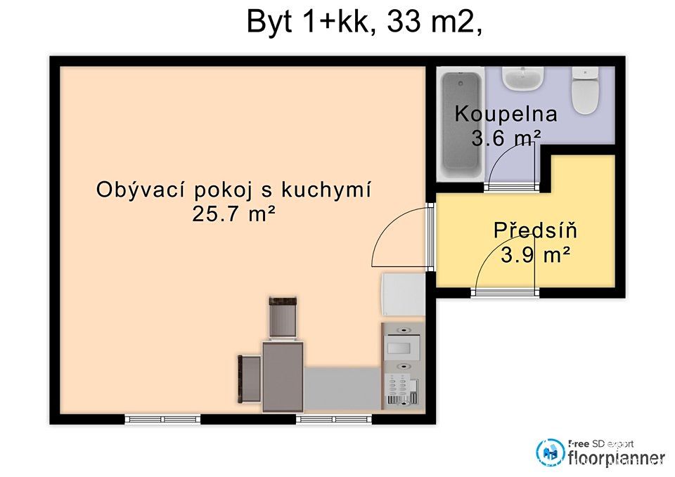Pronájem bytu 1+kk 32 m² – fotografie 2