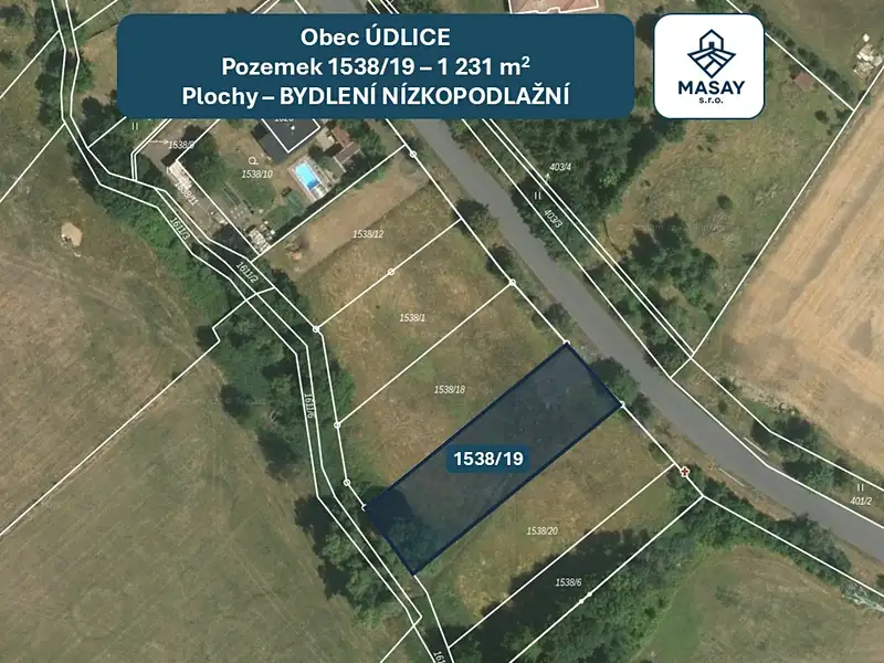 Prodej stavebního pozemku 1231 m², Údlice – náhled fotky 1