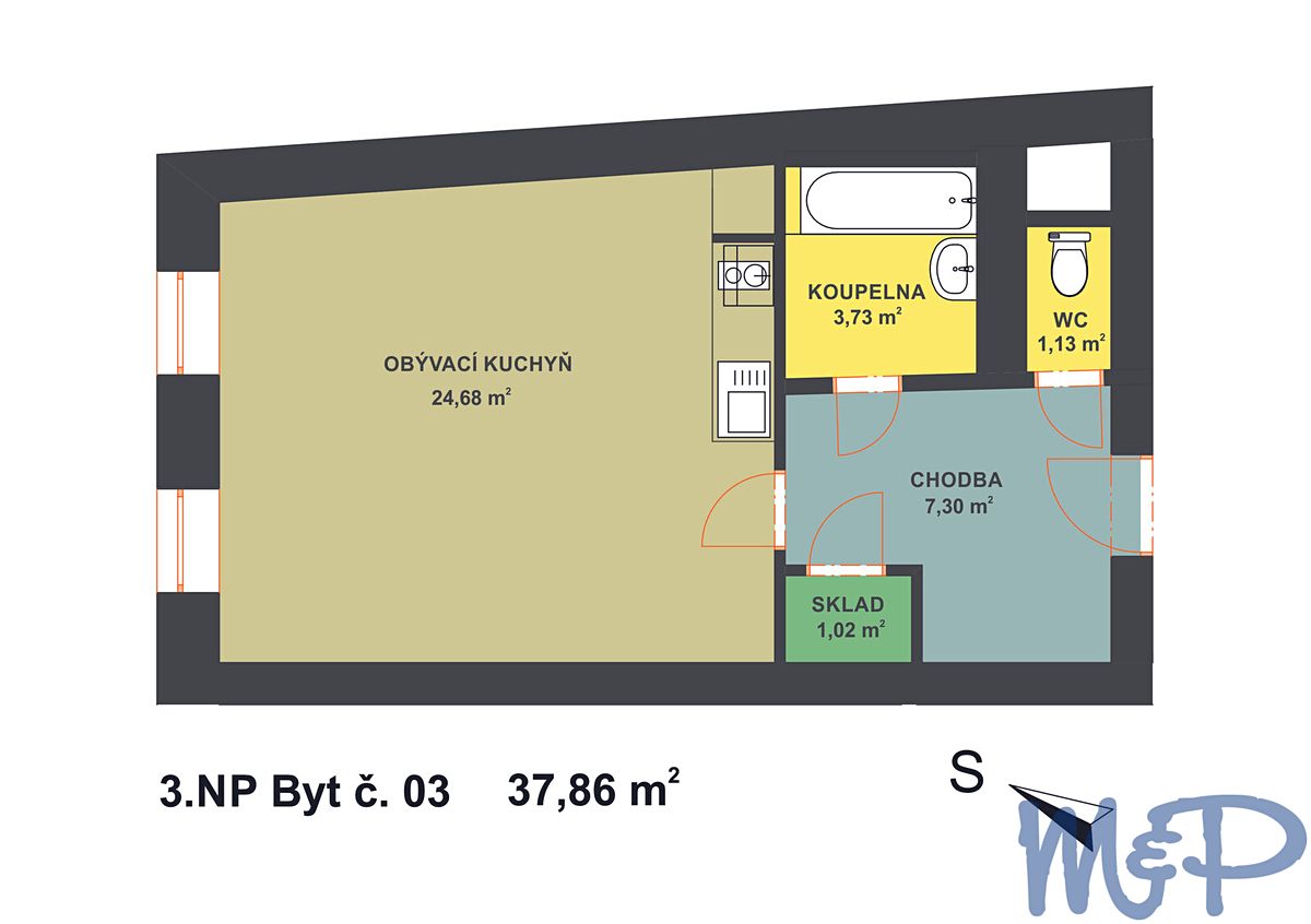 Pronájem bytu 1+kk 37 m² – fotografie 2