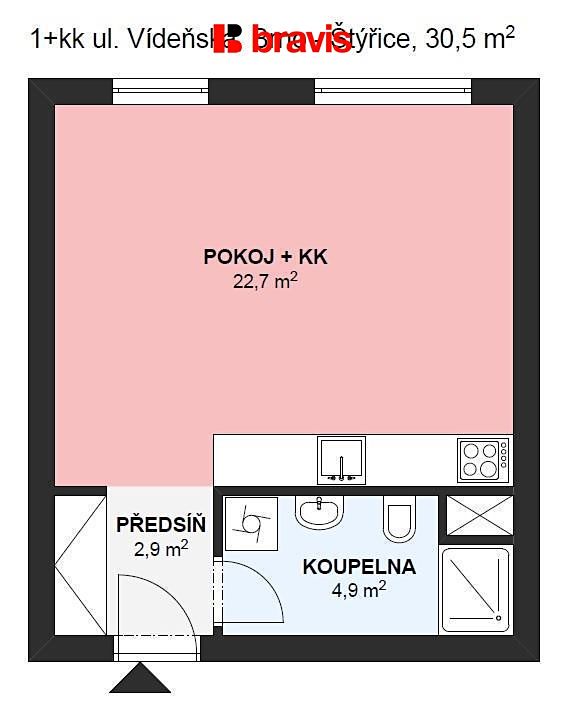 Pronájem bytu 1+kk 30 m² – fotografie 3
