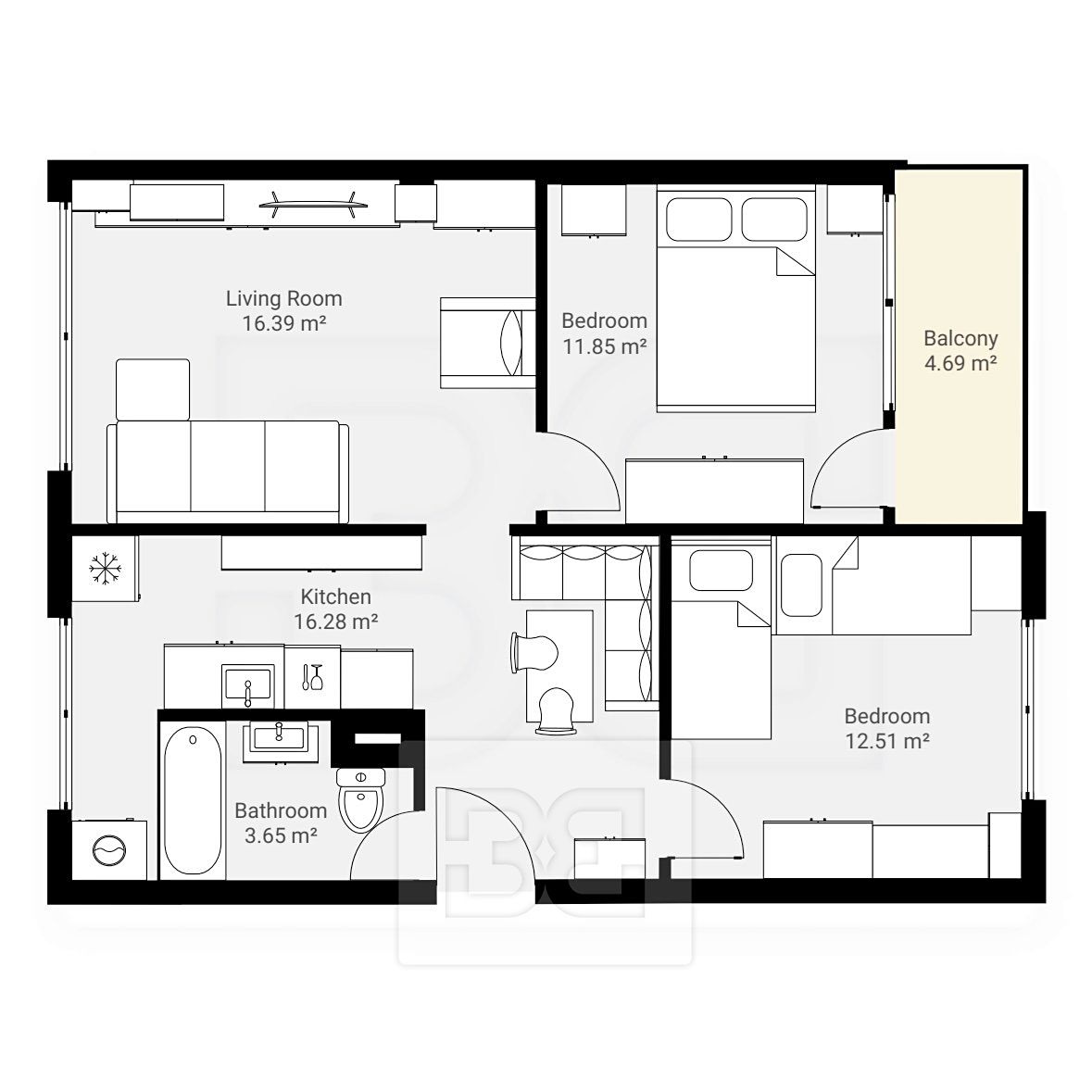 Pronájem bytu 3+kk 63 m² – fotografie 3