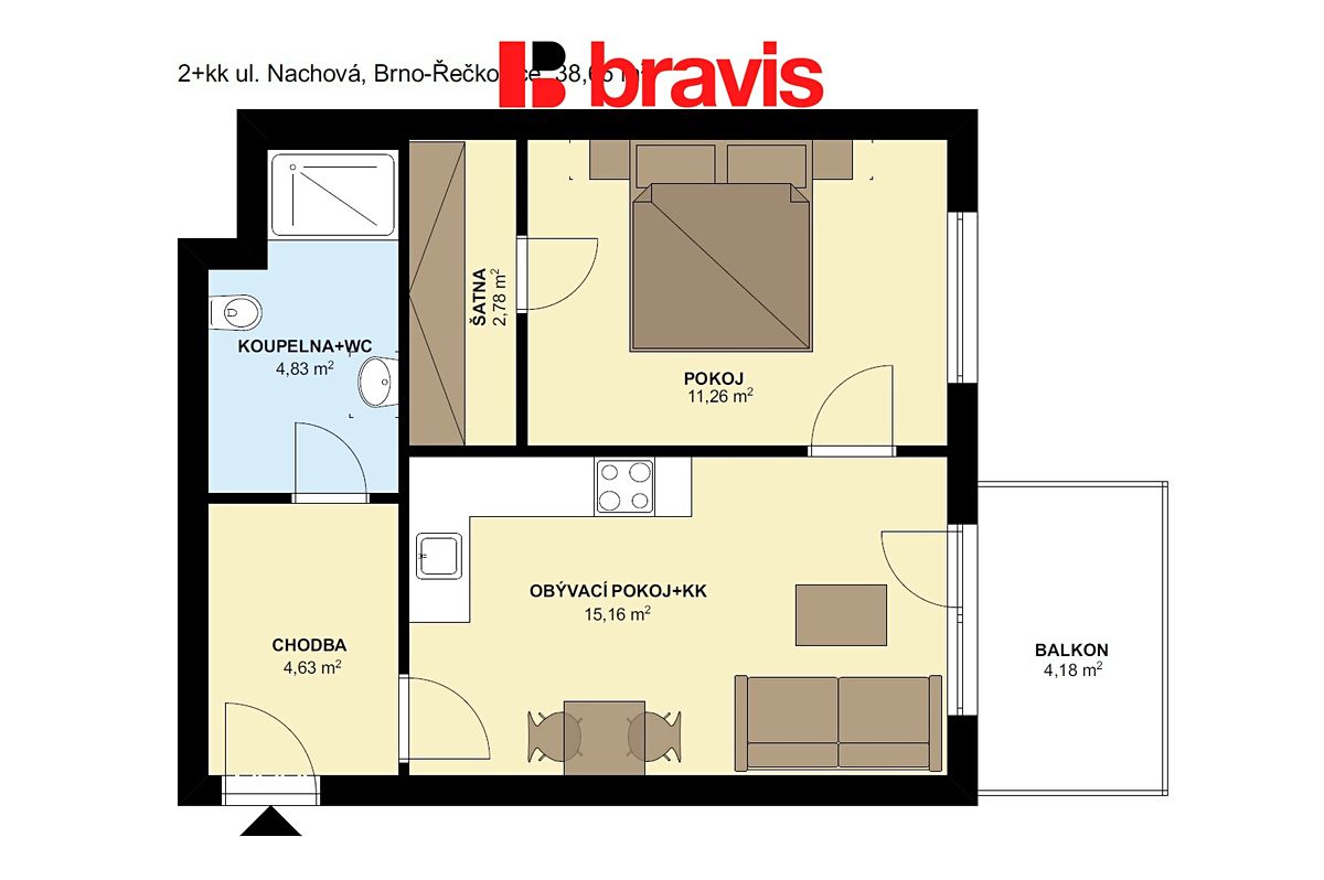 Pronájem bytu 2+kk 39 m² – fotografie 5