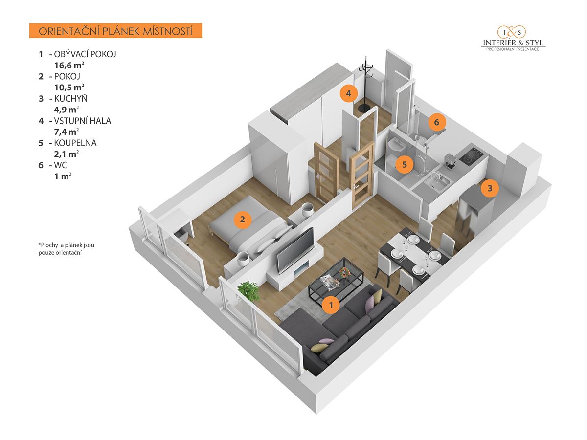 Pronájem bytu 2+kk 45 m² – fotografie 2