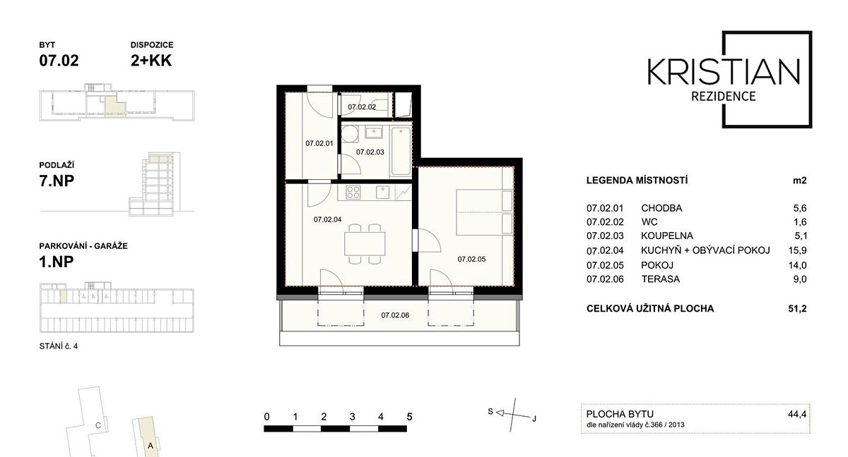 Pronájem bytu 2+kk 44 m² – fotografie 3