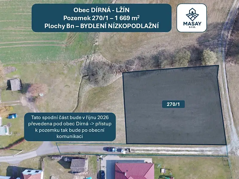 Prodej stavebního pozemku 1669 m², Dírná – náhled fotky 3