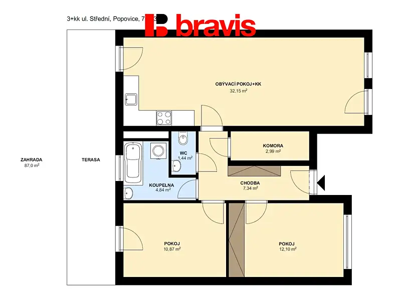 Pronájem bytu 3+kk 72 m², Popůvky – náhled fotky 3