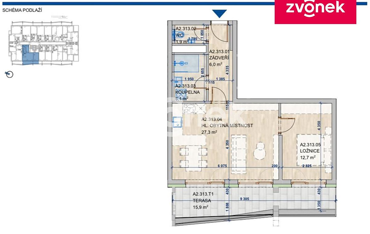 Pronájem bytu 2+kk 55 m² – fotografie 3