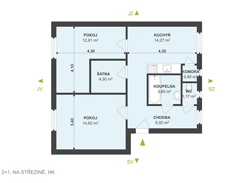 Pronájem bytu 2+1 55 m², Hradec Králové – náhled fotky 3
