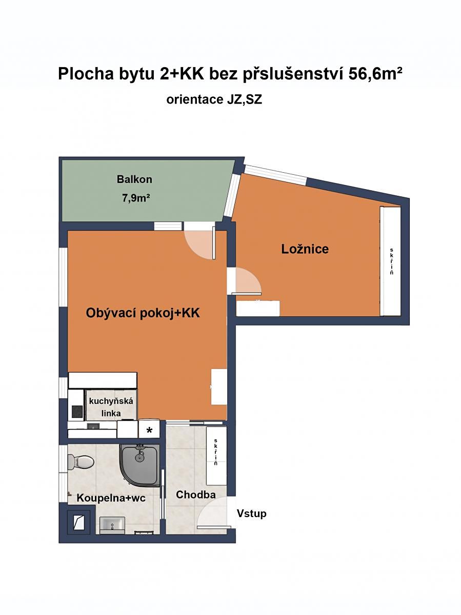 Pronájem bytu 2+kk 56 m² – fotografie 2