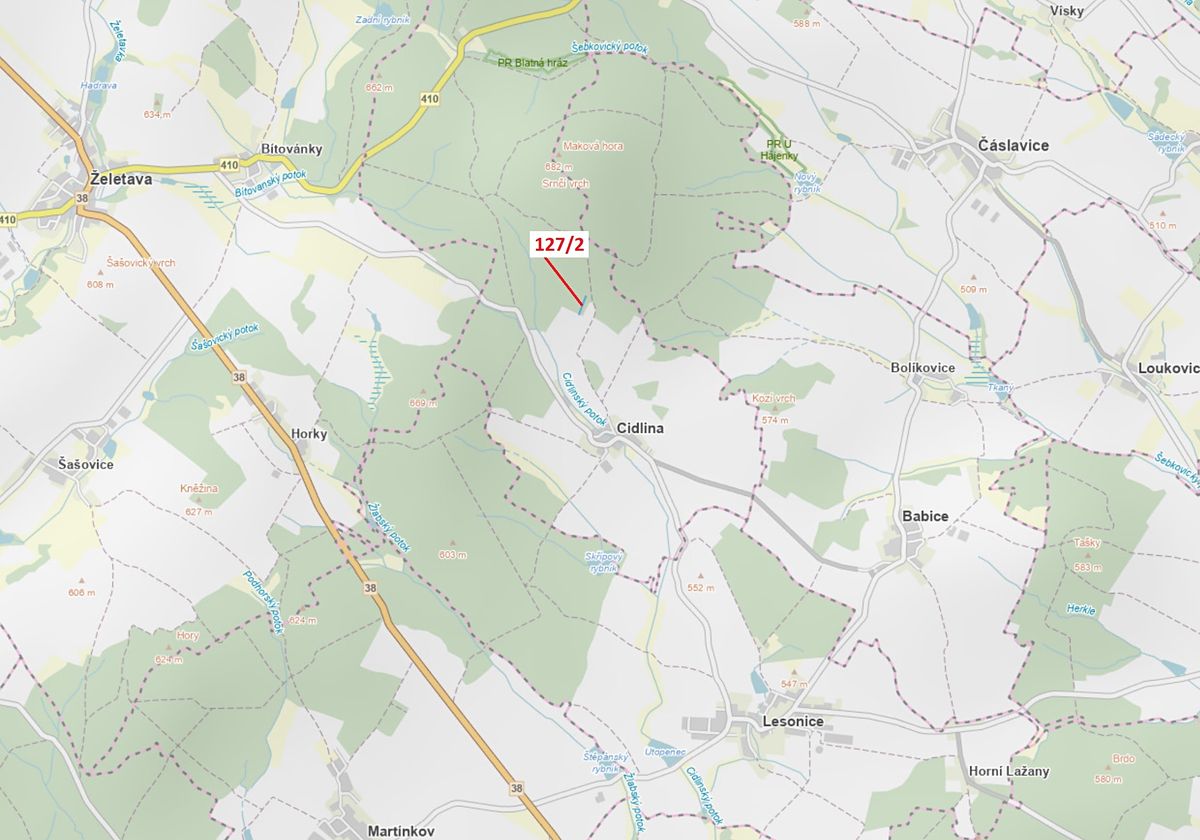 Dražba lesa 1615 m², Cidlina – fotka 1 z 3