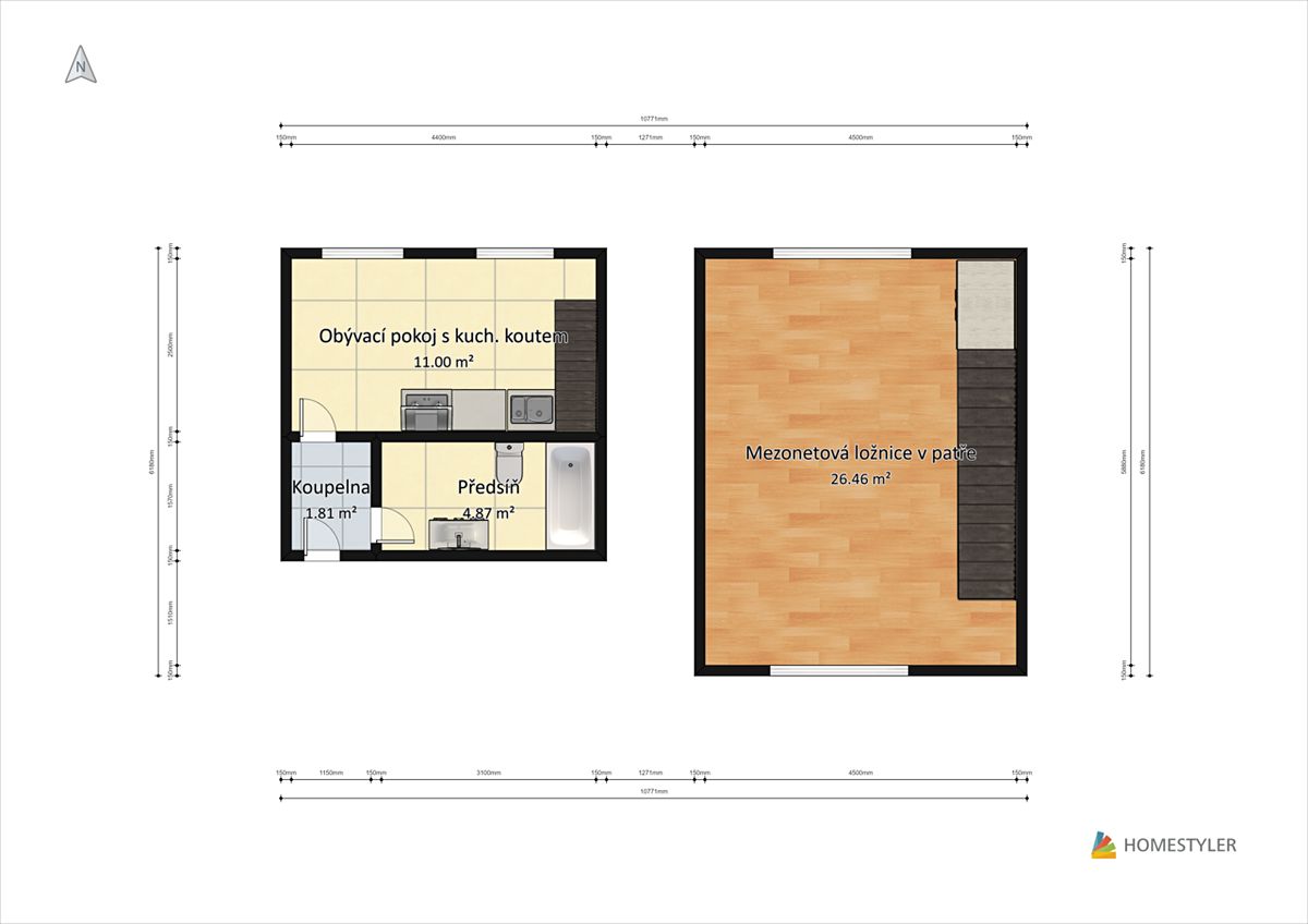 Pronájem bytu 2+kk 44 m² – fotografie 2