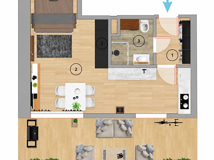 Pronájem bytu 1+kk, 38 m² (2 z 8)