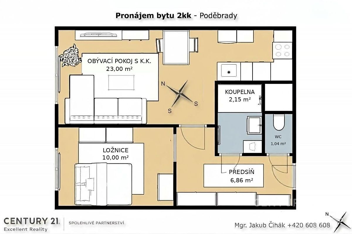 Pronájem bytu 2+kk 43 m²