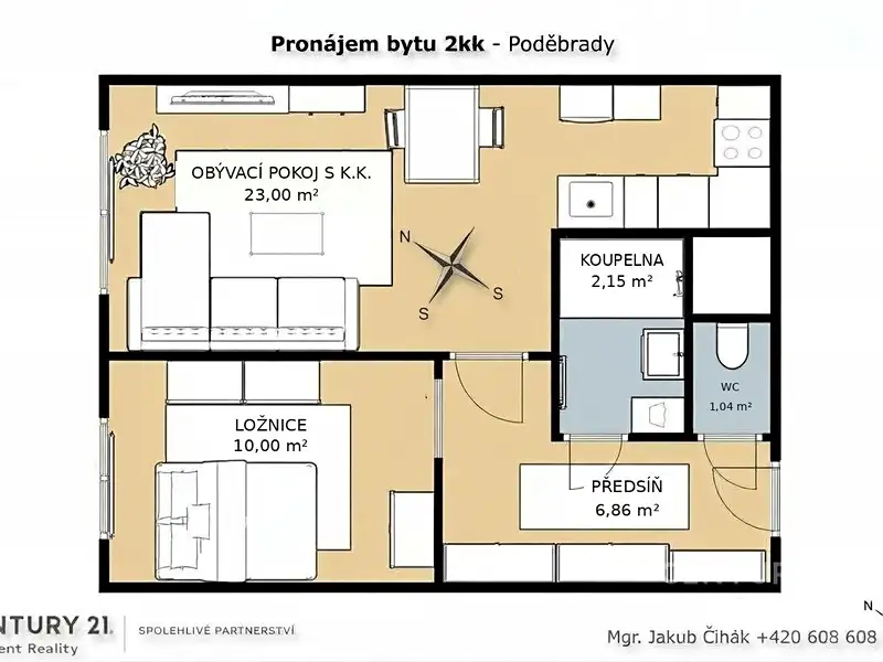 Pronájem bytu 2+kk 43 m², Poděbrady – náhled fotky 1