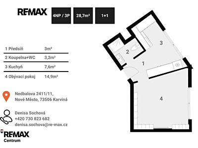 Pronájem bytu 1+1, 28 m² (3 z 11)
