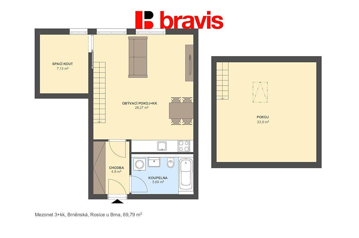 Pronájem bytu 3+kk 70 m² – fotografie 3