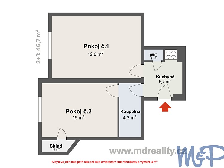 Квартира 2+1 на продаж, 47 м² (2 з 12)
