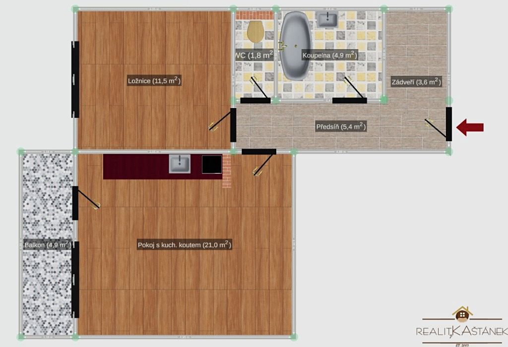 Pronájem bytu 2+kk 61 m² – fotografie 3